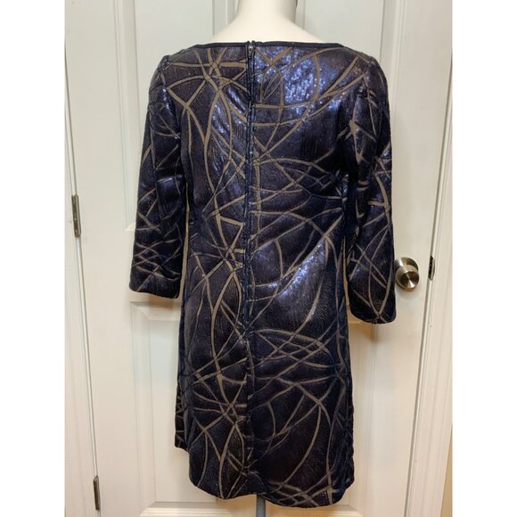 Tadashi Shoji Blue Sequin Paneled Mesh Dress, Size 4 - Picture 5 of 7